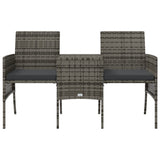 ZNTS Garden Sofa 2-Seater with Table and Stools Grey Poly Rattan 317627