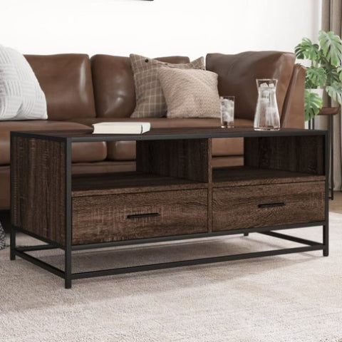 ZNTS Coffee Table Brown Oak 100x50x45 cm Engineered Wood and Metal 848788