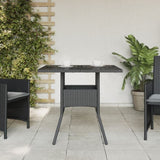 Garden Table with Glass Top Black 80x80x75 cm Poly Rattan 365521