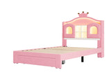 LED Velvet Crown Bed Frame with Multifunctional Storage Headboard, Package 1, Pink N652P466225P