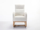 Mid Century Modern Teddy Fabric Upholstered Rocking Chair Padded Seat For Living Room Bedroom, Beige W1397P146020