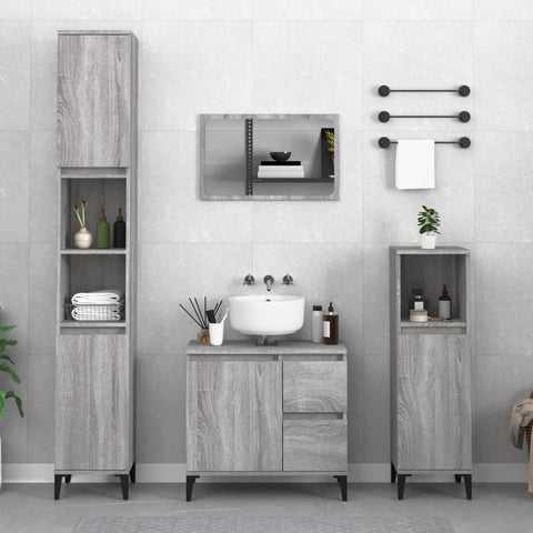 ZNTS 3 Piece Bathroom Cabinet Set Grey Sonoma Engineered Wood 3185549