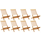 Folding Garden Chairs 8 pcs Beige Fabric and Solid Wood 3214648