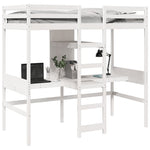 ZNTS Loft Bed Frame with Desk and Shelves White 90x200cm Solid Wood Pine 3308542