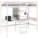 ZNTS Loft Bed Frame with Desk and Shelves White 90x200cm Solid Wood Pine 3308542