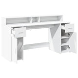 ZNTS Desk with LED Lights White 160x55x91 cm Engineered Wood 3309429