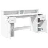 Desk with LED Lights White 160x55x91 cm Engineered Wood 3309429
