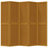 Room Divider 5 Panels Brown Solid Wood Paulownia 358822