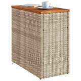 Garden Side Table with Wooden Top Beige 58x27.5x55 cm Poly Rattan 366072