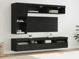TV Cabinet with LED 7 pcs Black Oak Engineered Wood 3402985