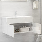 Sink Cabinet with Built-in Basin High Gloss White Engineered Wood 3071294