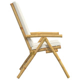 4 Piece Folding Reclining Chairs with Cream White Cushions Bamboo 3208927