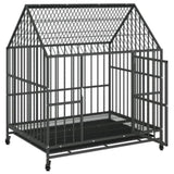 Dog Cage with Wheels Black Galvanised Steel 172208