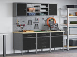 Work Cabinet with Drawer 7 pcs Black Engineered Wood and Steel 3321442