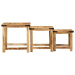 ZNTS Nesting Side Tables 3 pcs Solid Rough Wood Mango 376040