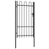 Fence Gate Single Door with Arched Top Steel 1x1.75 m Black 145743
