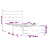 Metal Bed Frame without Mattress Brown Oak 100x200 cm 4017321
