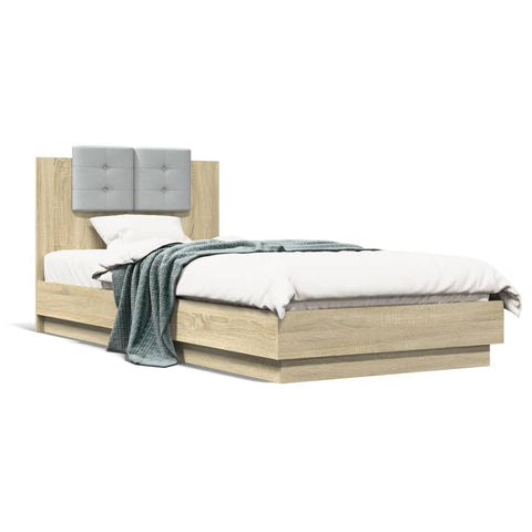 ZNTS Bed Frame with Headboard and LED Lights Sonoma Oak 90x200 cm 3210033