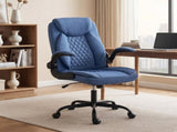 Linen-Look Computer Desk Chair, Executive Office Chair with Flip-Up Armrests and Thick Cushion, Blue T3398P550278