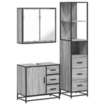 ZNTS 3 Piece Bathroom Furniture Set Grey Sonoma Engineered Wood 3301138