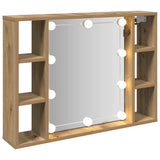 Mirror Cabinet with LED Artisan Oak 76x15x55 cm Engineered Wood 857002