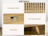 Bedside Table with Rattan Element, Side End Table with Shelf and Cupboard, 39cmx35cmx60cm, Set of 2, T3398P330465