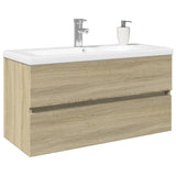 ZNTS 2 Piece Bathroom Furniture Set Ceramic and Engineered Wood 3307660