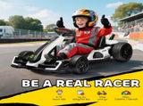 24V Electric Go Kart for Kids with Adjustable Seat for 6-12 Years, White T3398P422374
