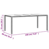 Garden Table with Glass Top Brown 190x90x75 cm Poly Rattan 365540