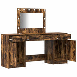 Dressing Table with Mirror Lights 3 pcs Brown Engineered Wood 3334249