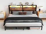 150cm200cm King Metal Bed Frame with RGB Smart LED Lights & Storage Headboard, Heavy Duty 363kg T6135P515917