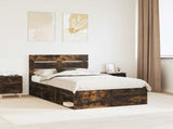 Bed Frame Smoked Oak 135 x 190 cm Solid Pine Wood 3411756