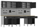 Work Cabinet with Drawer 10 pcs Black Engineered Wood and Steel 3321472
