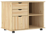 Rolling Cabinet Brown 63.5 x 39 x 65.5 cm Solid Pine Wood 42032398