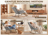 Rocking Chair, Teddy Fleece Rocker Chair with Tufted Wingback, Side Pockets, Rubber Wood Legs, Light T3398P548057