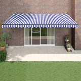 Retractable Awning Blue and White 5x3 m Fabric and Aluminium 3154450