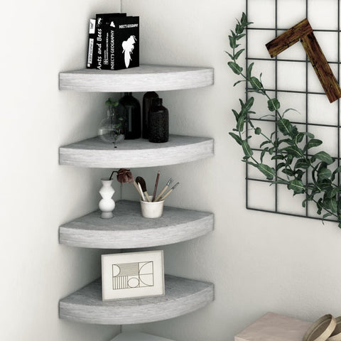 Wall Corner Shelves 4 pcs Concrete Grey 35x35x3.8 cm MDF 326644