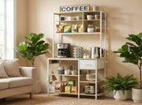 Kitchen Baker's Rack, Microwave Stand with Storage Shelves and 6 Hooks for Small Spaces T3398P553403