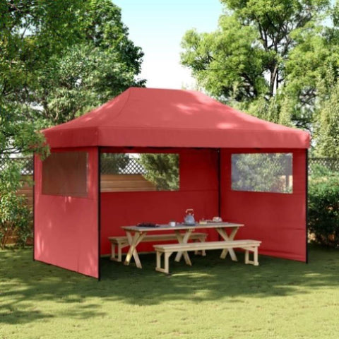 Foldable Party Tent Pop-Up with 3 Sidewalls Burgundy 4005019