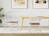 Dining Chair 2 pcs White and Natural Solid Rubber Wood 42020515