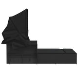 Double Sun Lounger with Canopy and Cushions Black Poly Rattan 365807