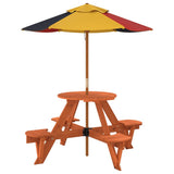 Picnic Table for 4 Kids with Umbrella Round Solid Wood Fir 3281623