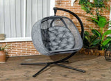 Outdoor Swing Chair with Thick Padded Cushion, Patio Hanging Chair with Metal Stand, Egg Chair with T3398P320115