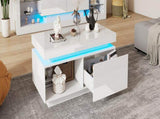 High Glossy LED Coffee Table with Drawer Storage, Wooden Centre Table with RGB Led Lights Rectangle N605P272209W