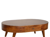 Solid Wood Chestnut Rounded Coffee Table, 2 Drawers, Dark Brown B2743P403121