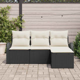 Sofa Set with Cushion 4 pcs Black and White Poly Rattan 3354656