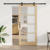Sliding Door Natural 93 x 211 cm Solid Pine Wood and Glass 3332317