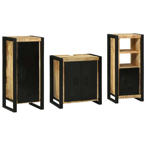 Bathroom Furniture Set with Shelf 3 pcs Brown Solid Mango Wood 3305630