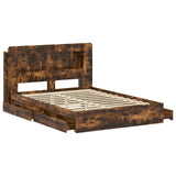 Bed Frame with Storage Smoked Oak 135 x 190 cm Engineered Wood 3433669