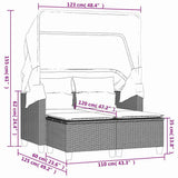 Garden Sofa 2-Seater with Canopy and Stools Black Poly Rattan 365780